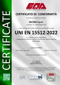   Certificate UNI EN 15512:2022  